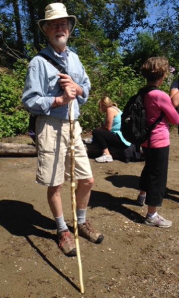 Michael demonstrating proper stick usage with his shiney new walking stick